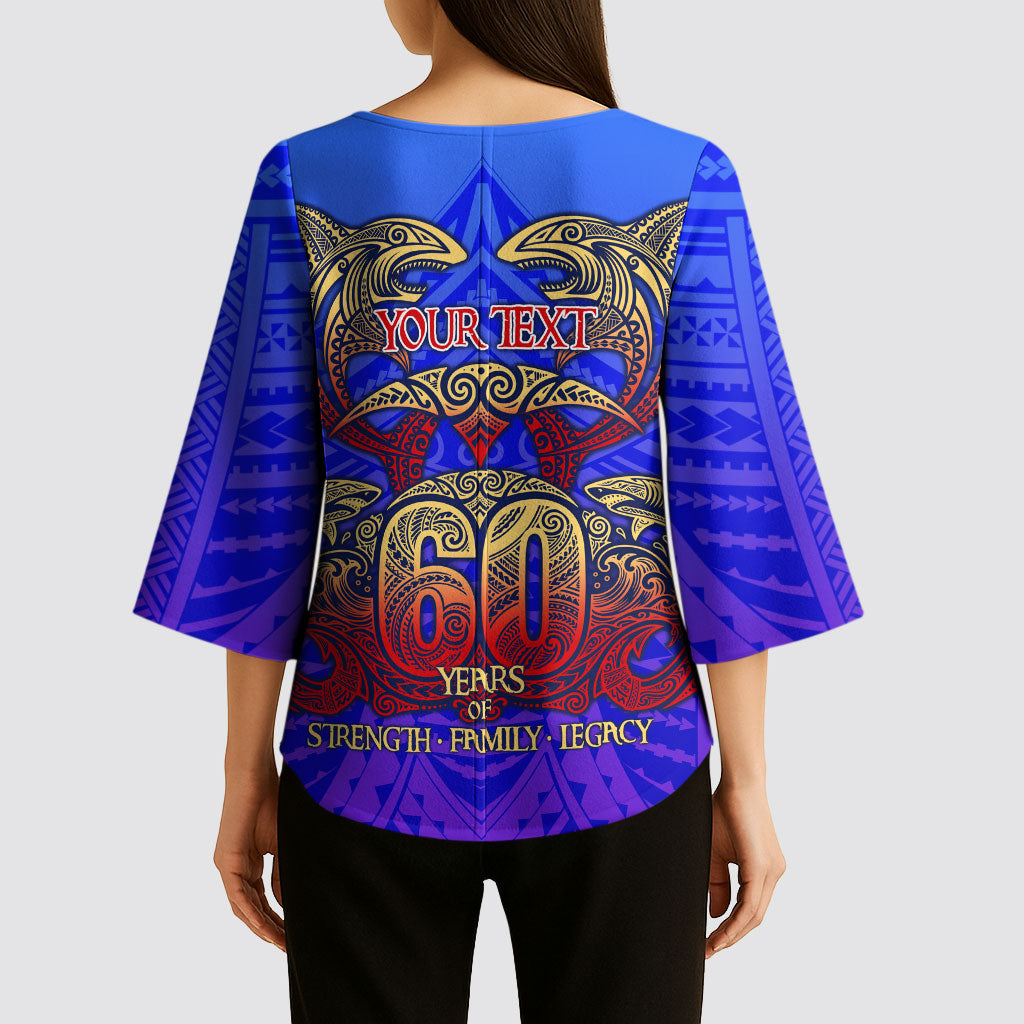 Personalized Polynesian 60th Birthday Kimono Sleeve Blouse Polynesian Tribal Art Vintage Ocean Pattern TS04 - Polynesian Pride