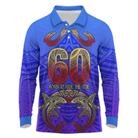 Personalized Polynesian 60th Birthday Long Sleeve Polo Shirt Polynesian Tribal Art Vintage Ocean Pattern TS04 Blue Yellow - Polynesian Pride