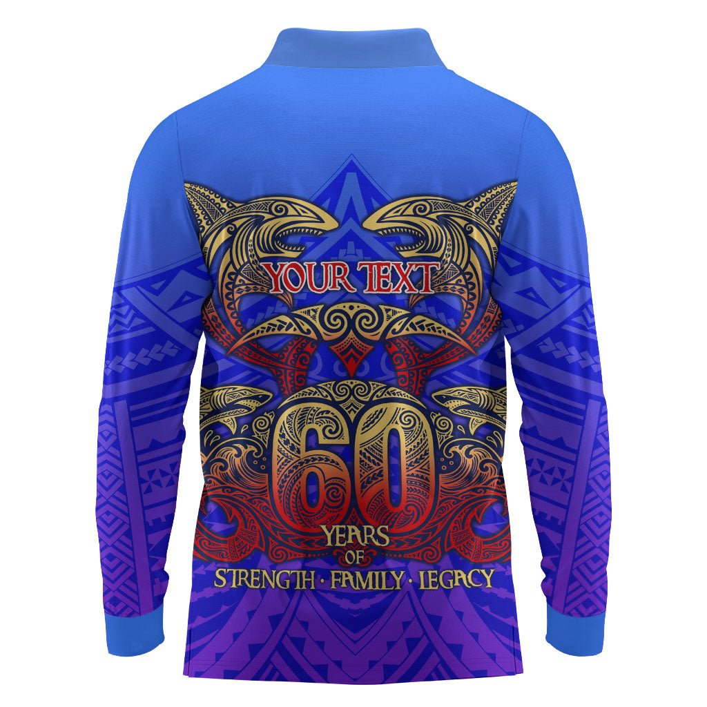Personalized Polynesian 60th Birthday Long Sleeve Polo Shirt Polynesian Tribal Art Vintage Ocean Pattern TS04 - Polynesian Pride