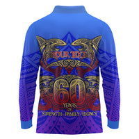 Personalized Polynesian 60th Birthday Long Sleeve Polo Shirt Polynesian Tribal Art Vintage Ocean Pattern TS04 - Polynesian Pride