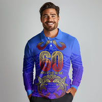 Personalized Polynesian 60th Birthday Long Sleeve Polo Shirt Polynesian Tribal Art Vintage Ocean Pattern TS04 - Polynesian Pride