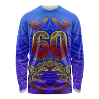 Personalized Polynesian 60th Birthday Long Sleeve Shirt Polynesian Tribal Art Vintage Ocean Pattern TS04 Unisex Blue Yellow - Polynesian Pride