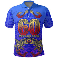 Personalized Polynesian 60th Birthday Polo Shirt Polynesian Tribal Art Vintage Ocean Pattern TS04 Blue Yellow - Polynesian Pride