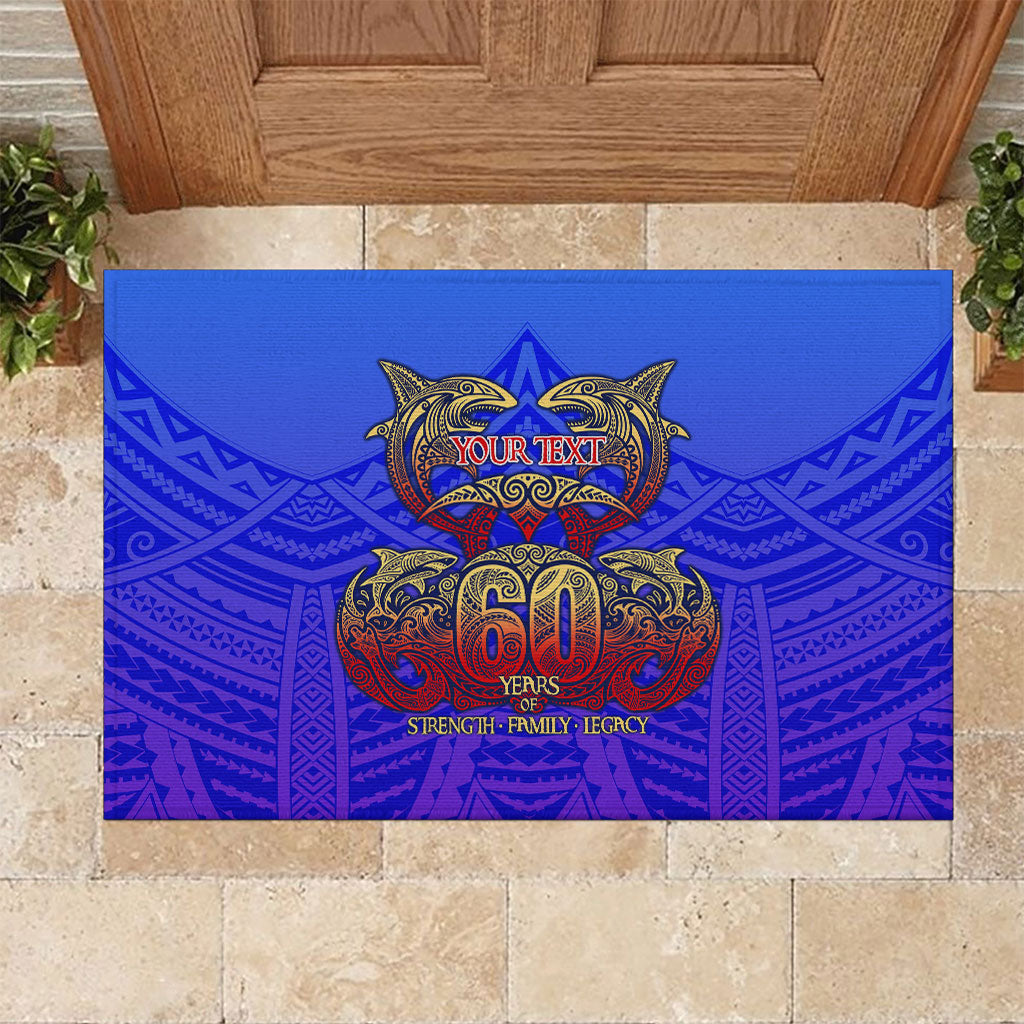 Personalized Polynesian 60th Birthday Rubber Doormat Polynesian Tribal Art Vintage Ocean Pattern