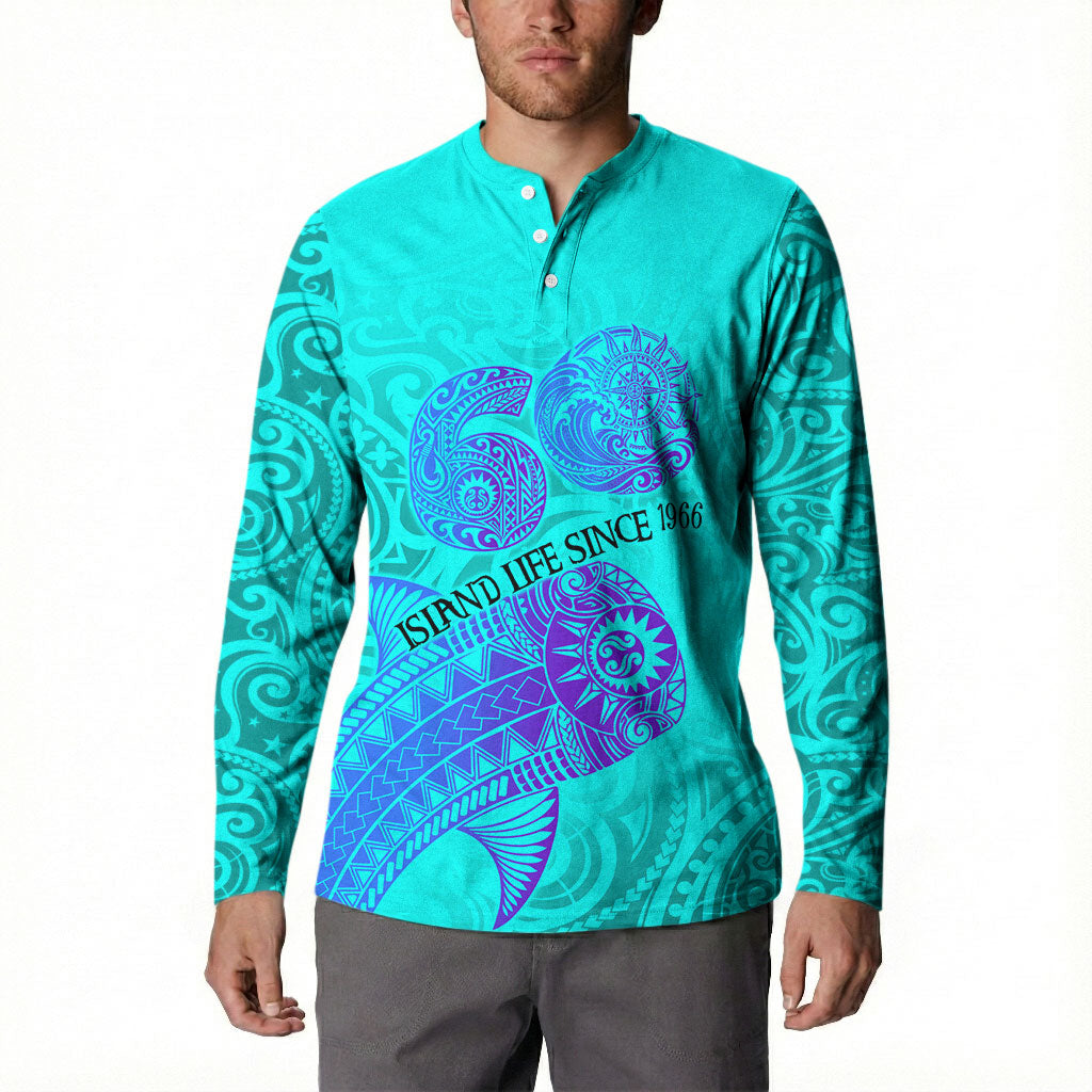 Personalized Polynesian 60th Birthday Island Life Since 1966 Button Sweatshirt Vibrant Tribal Tattoo Ocean Sunset Pattern TS04 - Polynesian Pride
