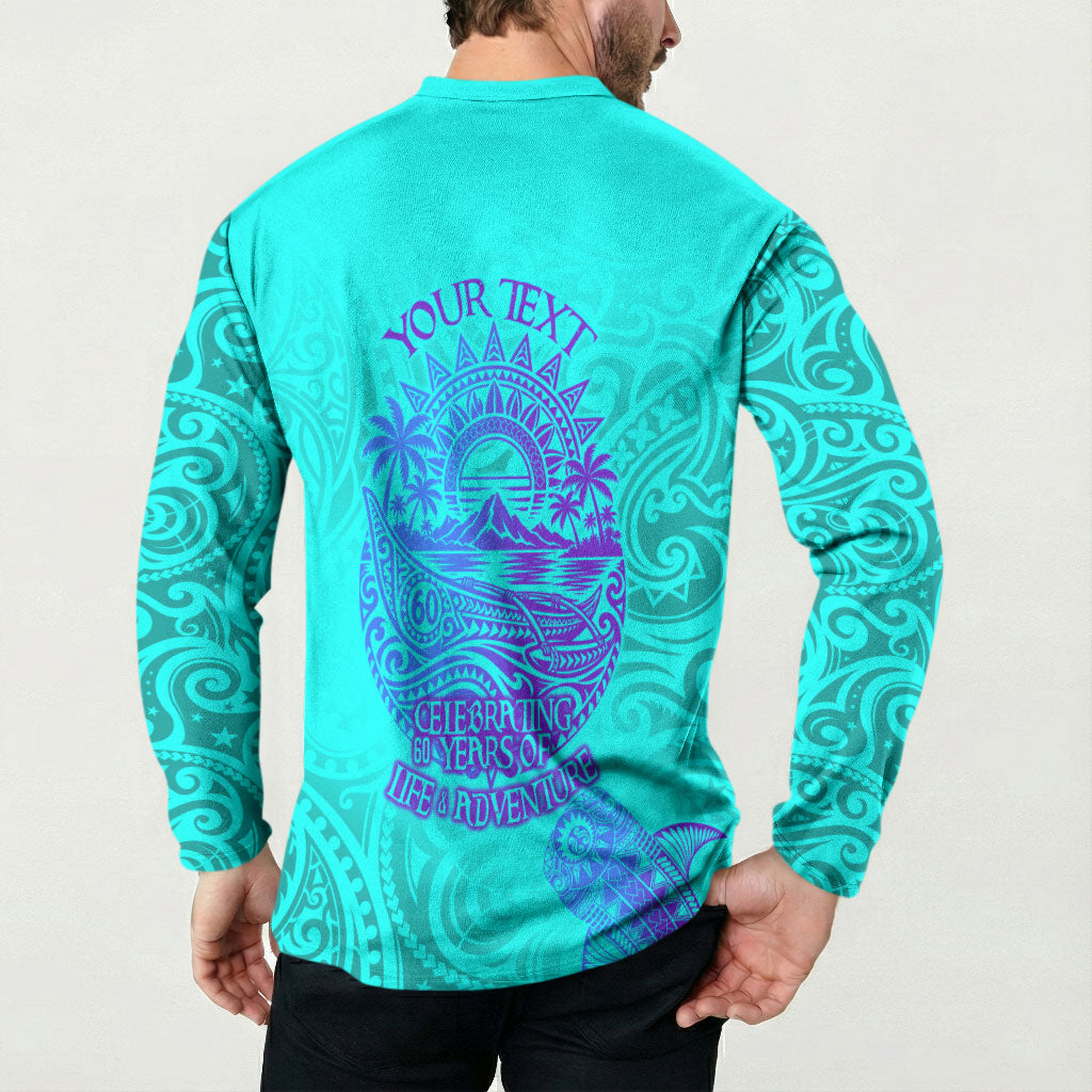 Personalized Polynesian 60th Birthday Island Life Since 1966 Button Sweatshirt Vibrant Tribal Tattoo Ocean Sunset Pattern TS04 - Polynesian Pride