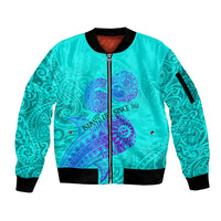 Personalized Polynesian 60th Birthday Island Life Since 1966 Sleeve Zip Bomber Jacket Vibrant Tribal Tattoo Ocean Sunset Pattern TS04 Unisex Blue Purple - Polynesian Pride