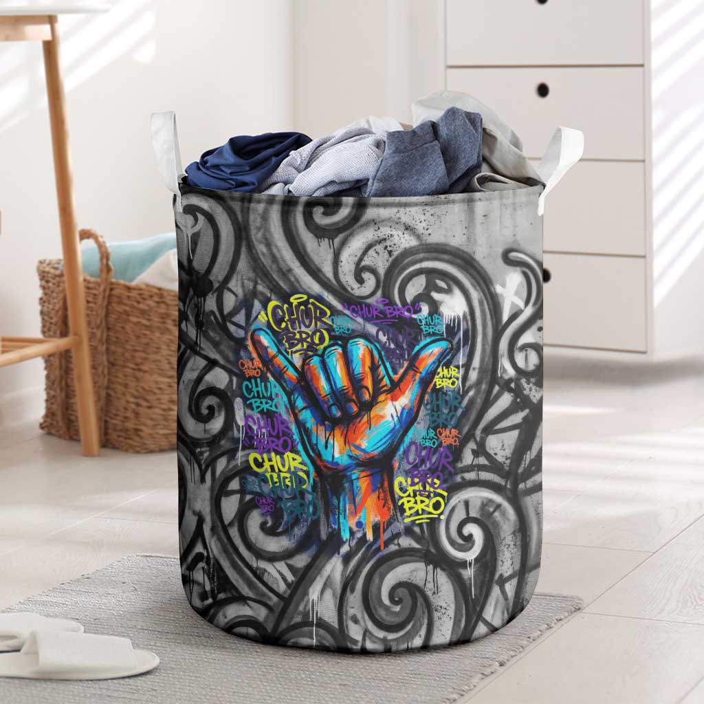 Chur Bro Shaka Sign Laundry Basket New Zealand Koru Colorful Graffiti Splash