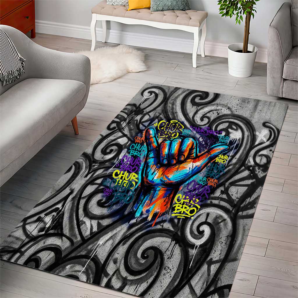 Chur Bro Shaka Sign Area Rug New Zealand Koru Colorful Graffiti Splash