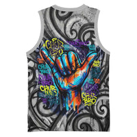 Chur Bro Shaka Sign Basketball Jersey New Zealand Koru Colorful Graffiti Splash