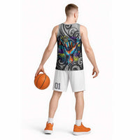 Chur Bro Shaka Sign Basketball Jersey New Zealand Koru Colorful Graffiti Splash
