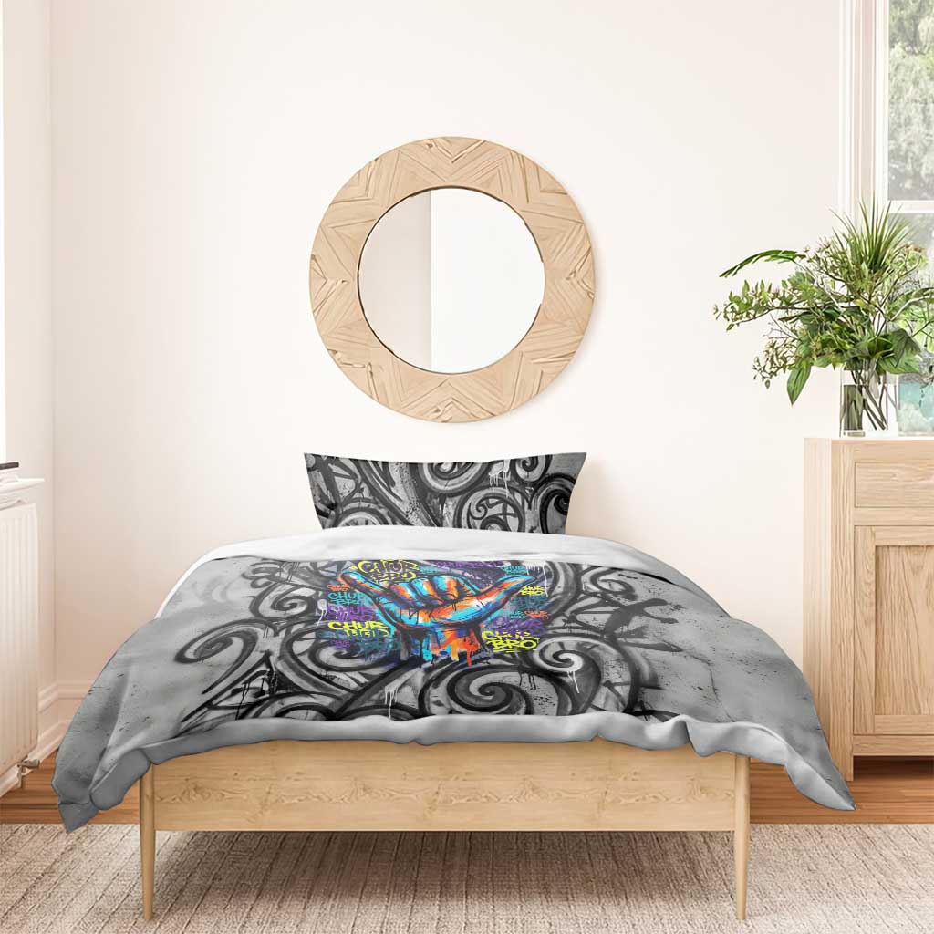 Chur Bro Shaka Sign Bedding Set New Zealand Koru Colorful Graffiti Splash