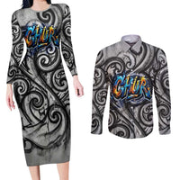 Chur Bro Shaka Sign Couples Matching Long Sleeve Bodycon Dress and Long Sleeve Button Shirt New Zealand Koru Colorful Graffiti Splash TS04 Multicolor - Polynesian Pride