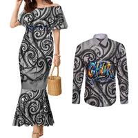 Chur Bro Shaka Sign Couples Matching Mermaid Dress and Long Sleeve Button Shirt New Zealand Koru Colorful Graffiti Splash TS04 Multicolor - Polynesian Pride