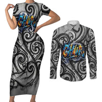 Chur Bro Shaka Sign Couples Matching Short Sleeve Bodycon Dress and Long Sleeve Button Shirt New Zealand Koru Colorful Graffiti Splash TS04 Multicolor - Polynesian Pride