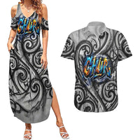 Chur Bro Shaka Sign Couples Matching Summer Maxi Dress and Hawaiian Shirt New Zealand Koru Colorful Graffiti Splash TS04 Multicolor - Polynesian Pride