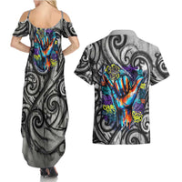 Chur Bro Shaka Sign Couples Matching Summer Maxi Dress and Hawaiian Shirt New Zealand Koru Colorful Graffiti Splash TS04 - Polynesian Pride