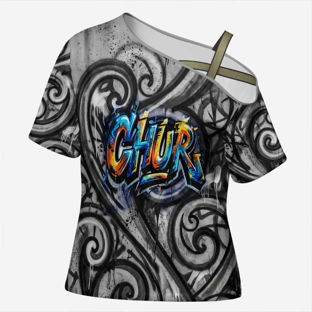 Chur Bro Shaka Sign Cross Shoulder Shirt New Zealand Koru Colorful Graffiti Splash