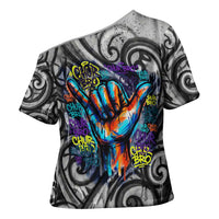 Chur Bro Shaka Sign Cross Shoulder Shirt New Zealand Koru Colorful Graffiti Splash