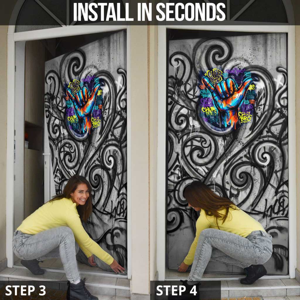 Chur Bro Shaka Sign Door Cover New Zealand Koru Colorful Graffiti Splash