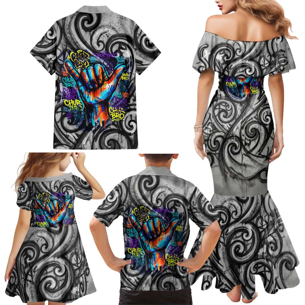 Chur Bro Shaka Sign Family Matching Mermaid Dress and Hawaiian Shirt New Zealand Koru Colorful Graffiti Splash TS04 - Polynesian Pride