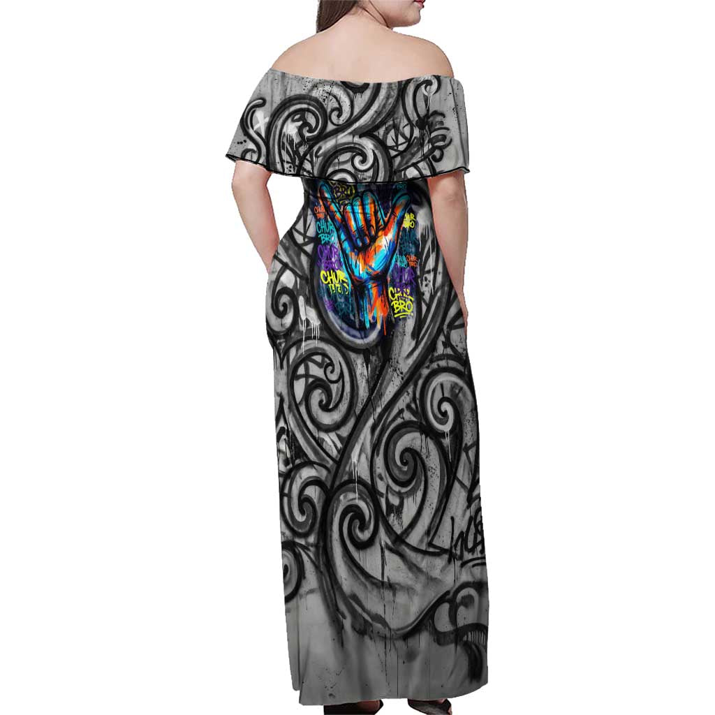 Chur Bro Shaka Sign Family Matching Off Shoulder Maxi Dress and Hawaiian Shirt New Zealand Koru Colorful Graffiti Splash TS04 - Polynesian Pride