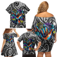 Chur Bro Shaka Sign Family Matching Off Shoulder Short Dress and Hawaiian Shirt New Zealand Koru Colorful Graffiti Splash TS04 - Polynesian Pride