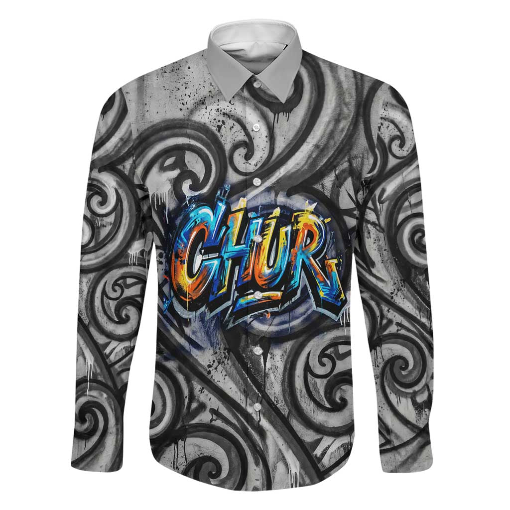 Chur Bro Shaka Sign Family Matching Puletasi and Hawaiian Shirt New Zealand Koru Colorful Graffiti Splash TS04 Dad's Shirt - Long Sleeve Multicolor - Polynesian Pride
