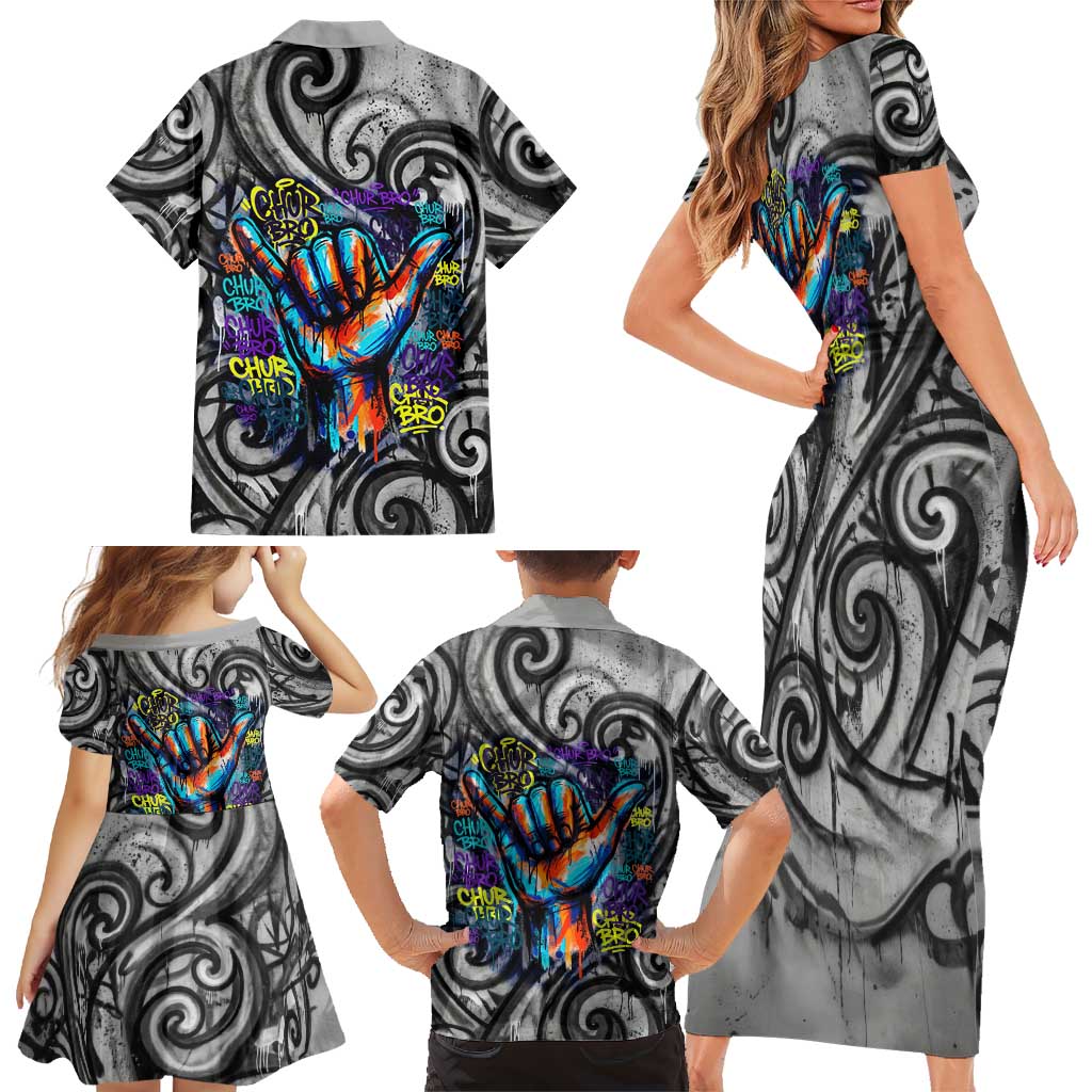 Chur Bro Shaka Sign Family Matching Short Sleeve Bodycon Dress and Hawaiian Shirt New Zealand Koru Colorful Graffiti Splash TS04 - Polynesian Pride