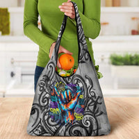 Chur Bro Shaka Sign Grocery Bag New Zealand Koru Colorful Graffiti Splash