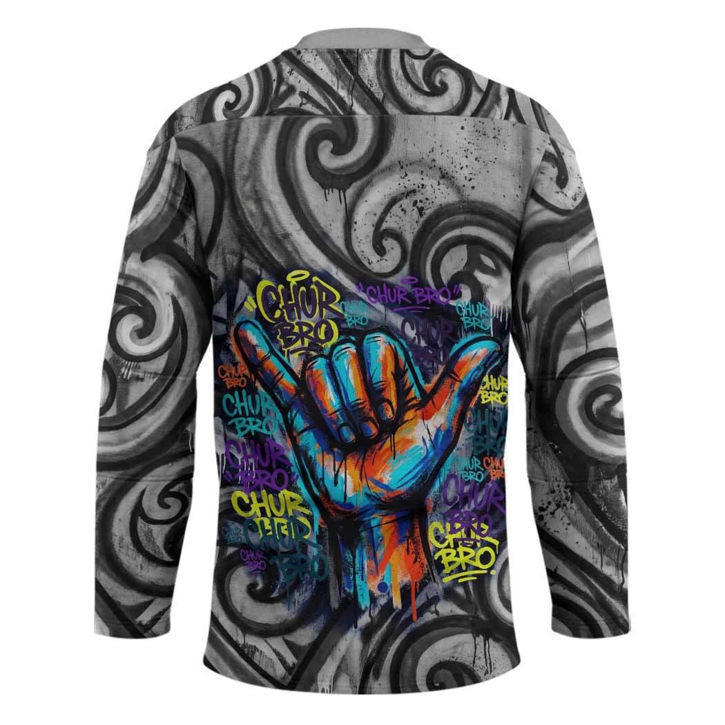 Chur Bro Shaka Sign Hockey Jersey New Zealand Koru Colorful Graffiti Splash
