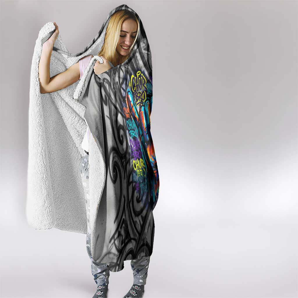 Chur Bro Shaka Sign Hooded Blanket New Zealand Koru Colorful Graffiti Splash