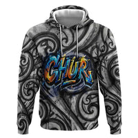 Chur Bro Shaka Sign Hoodie New Zealand Koru Colorful Graffiti Splash