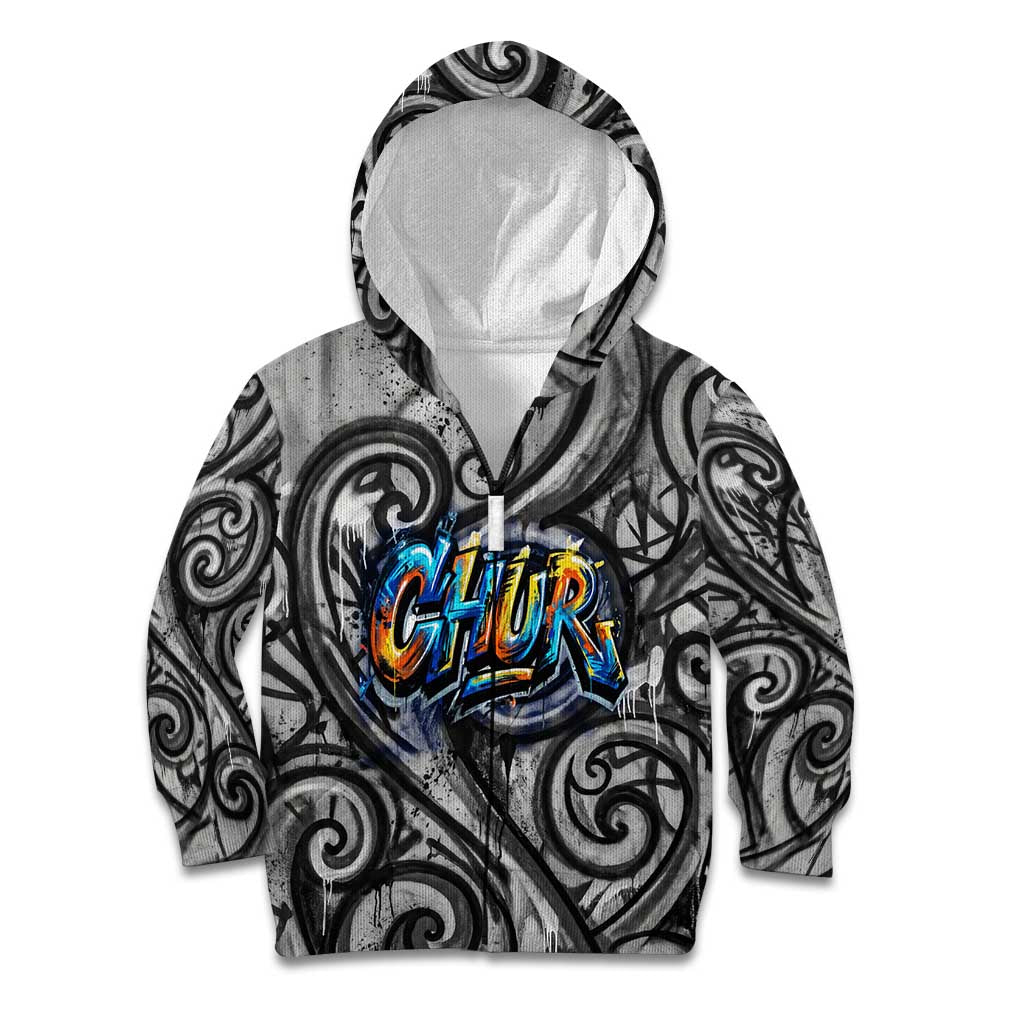 Chur Bro Shaka Sign Kid Hoodie New Zealand Koru Colorful Graffiti Splash TS04 Zip Hoodie Multicolor - Polynesian Pride