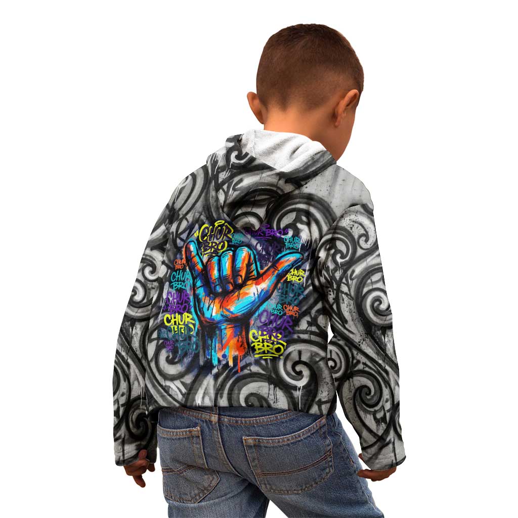 Chur Bro Shaka Sign Kid Hoodie New Zealand Koru Colorful Graffiti Splash TS04 - Polynesian Pride