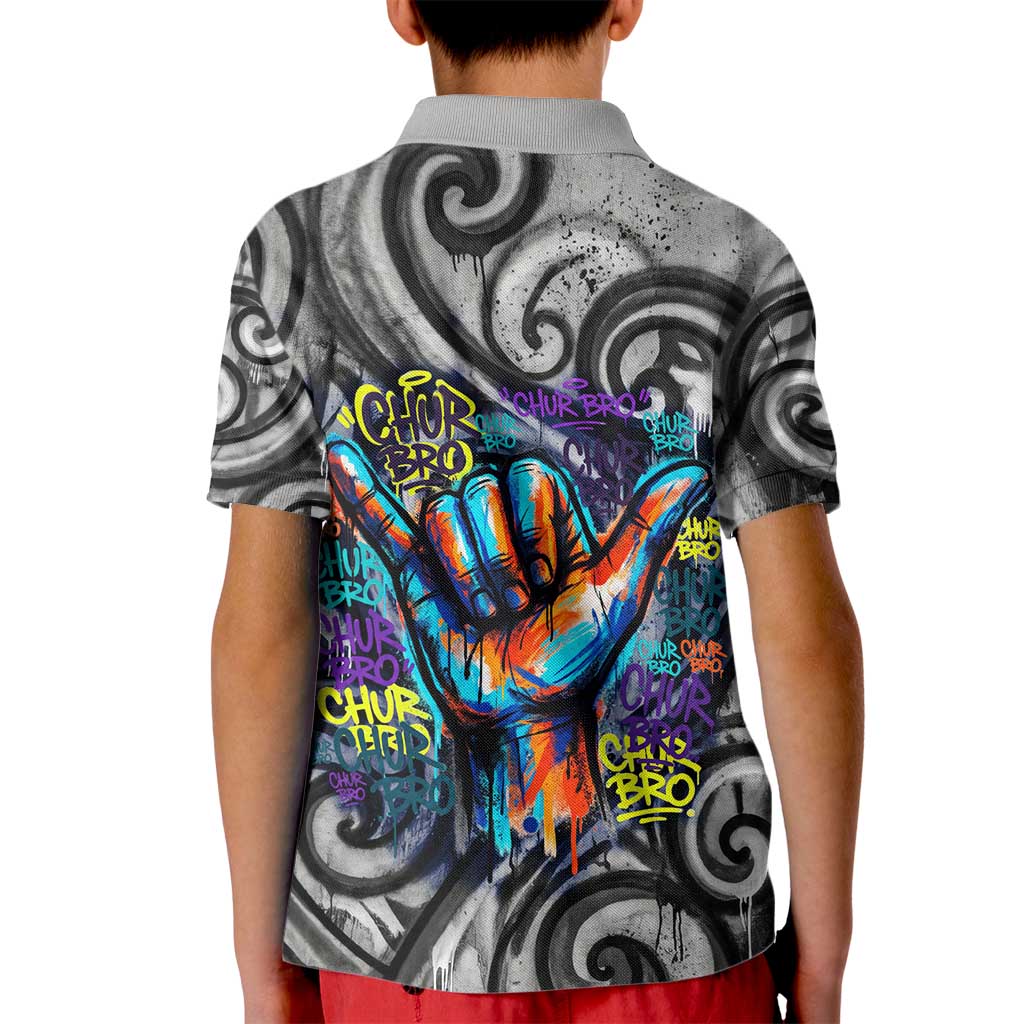 Chur Bro Shaka Sign Kid Polo Shirt New Zealand Koru Colorful Graffiti Splash TS04 - Polynesian Pride