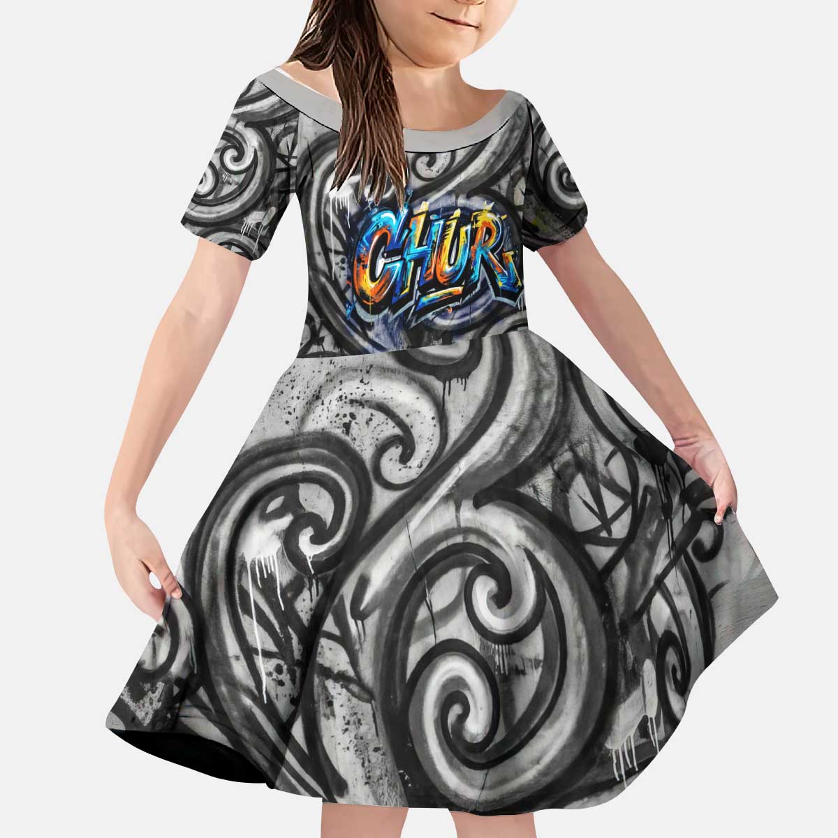 Chur Bro Shaka Sign Kid Short Sleeve Dress New Zealand Koru Colorful Graffiti Splash TS04 KID Multicolor - Polynesian Pride
