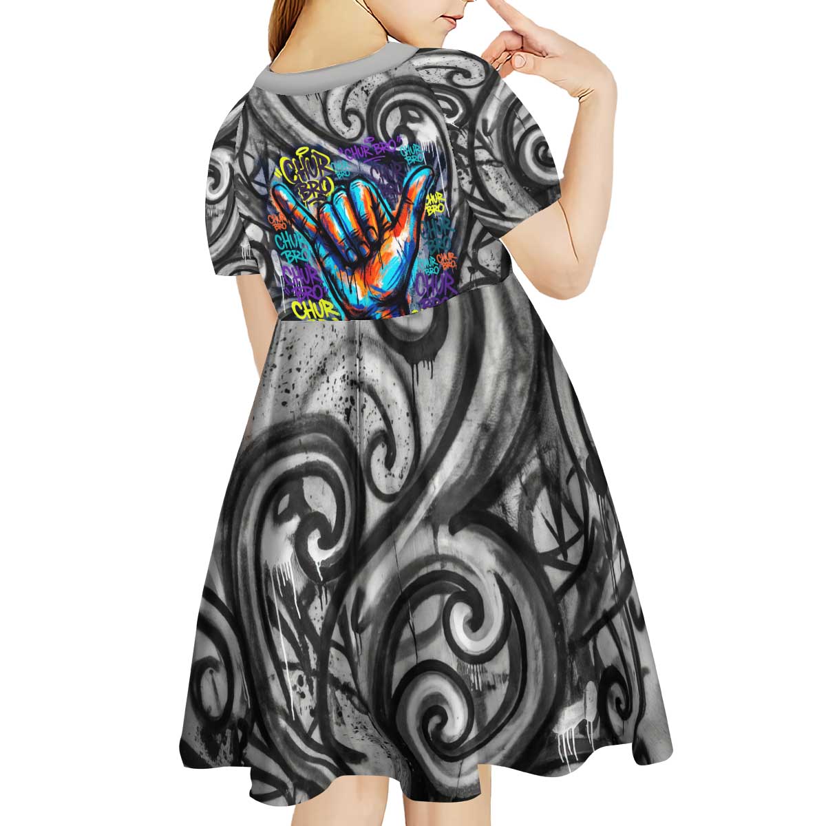 Chur Bro Shaka Sign Kid Short Sleeve Dress New Zealand Koru Colorful Graffiti Splash TS04 - Polynesian Pride