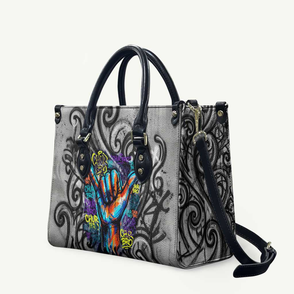 Chur Bro Shaka Sign Leather Bag New Zealand Koru Colorful Graffiti Splash