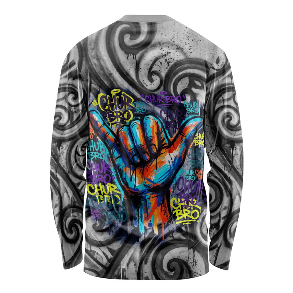 Chur Bro Shaka Sign Long Sleeve Shirt New Zealand Koru Colorful Graffiti Splash