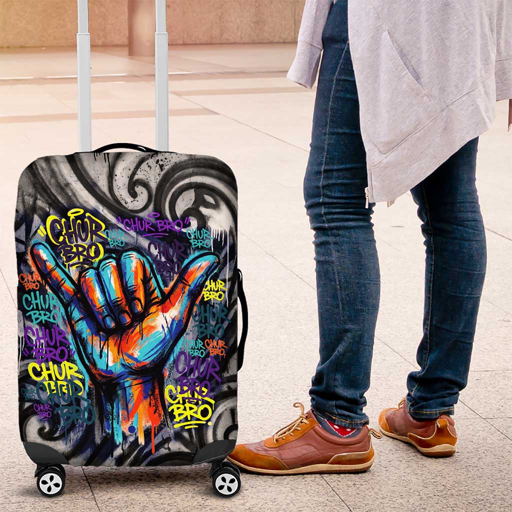 Chur Bro Shaka Sign Luggage Cover New Zealand Koru Colorful Graffiti Splash