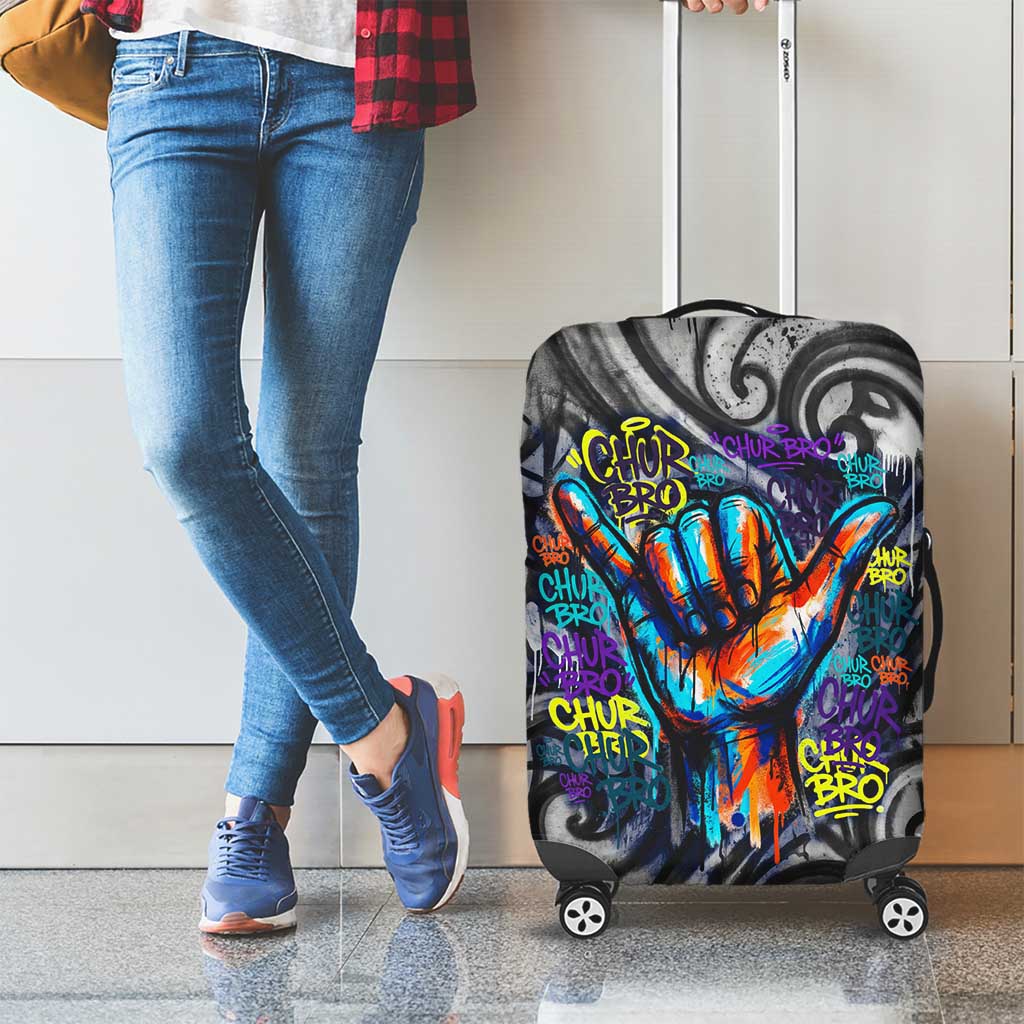 Chur Bro Shaka Sign Luggage Cover New Zealand Koru Colorful Graffiti Splash