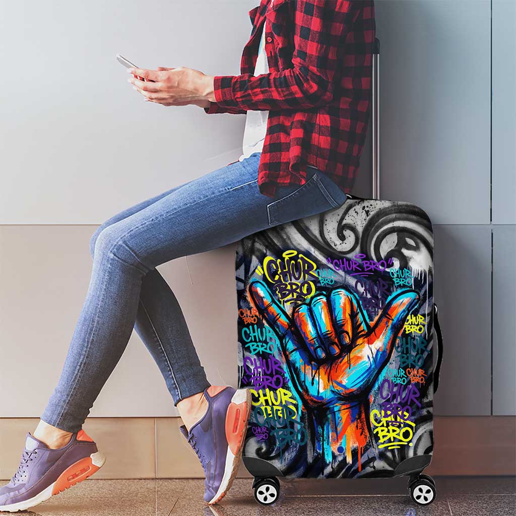 Chur Bro Shaka Sign Luggage Cover New Zealand Koru Colorful Graffiti Splash