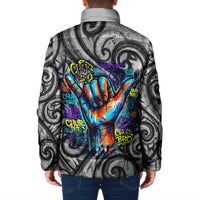 Chur Bro Shaka Sign Padded Jacket New Zealand Koru Colorful Graffiti Splash