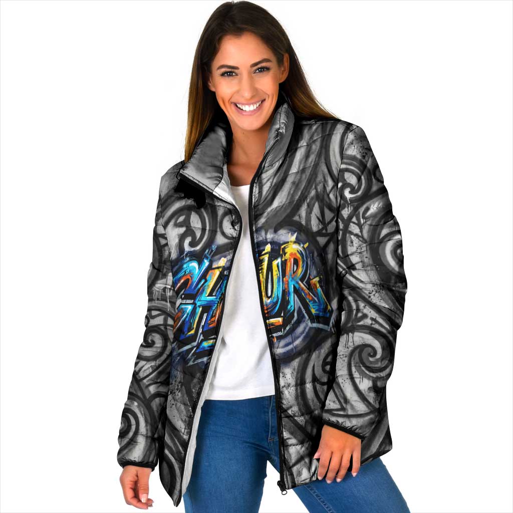 Chur Bro Shaka Sign Padded Jacket New Zealand Koru Colorful Graffiti Splash