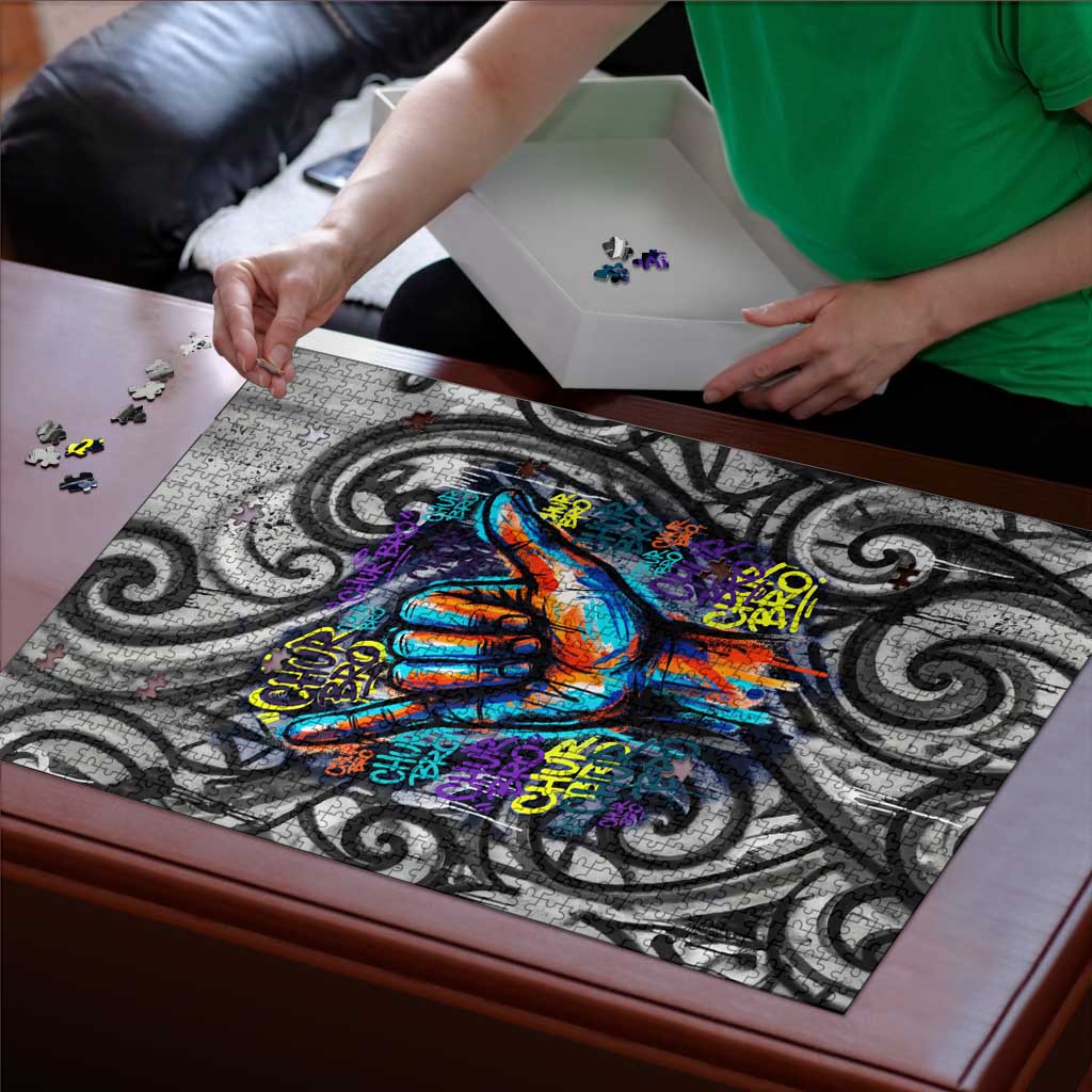Chur Bro Shaka Sign Puzzle New Zealand Koru Colorful Graffiti Splash