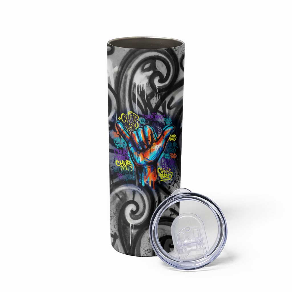 Chur Bro Shaka Sign Skinny Tumbler New Zealand Koru Colorful Graffiti Splash TS04 - Polynesian Pride