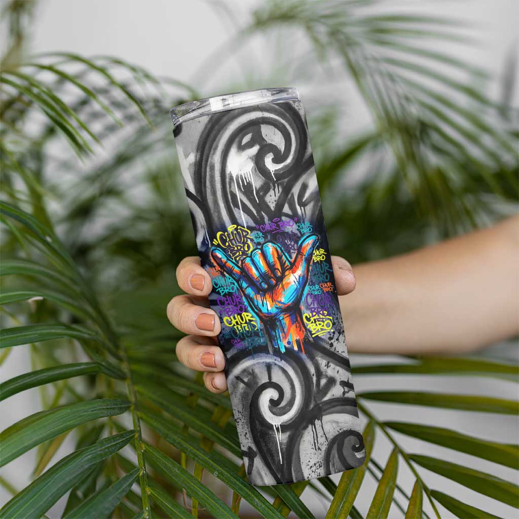 Chur Bro Shaka Sign Skinny Tumbler New Zealand Koru Colorful Graffiti Splash TS04 - Polynesian Pride