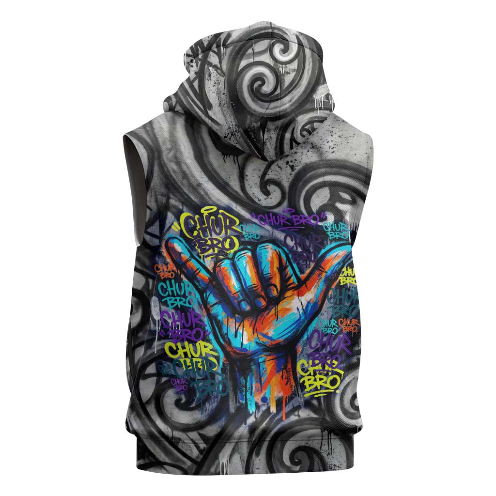 Chur Bro Shaka Sign Sleeveless Zip Hoodie New Zealand Koru Colorful Graffiti Splash TS04 - Polynesian Pride