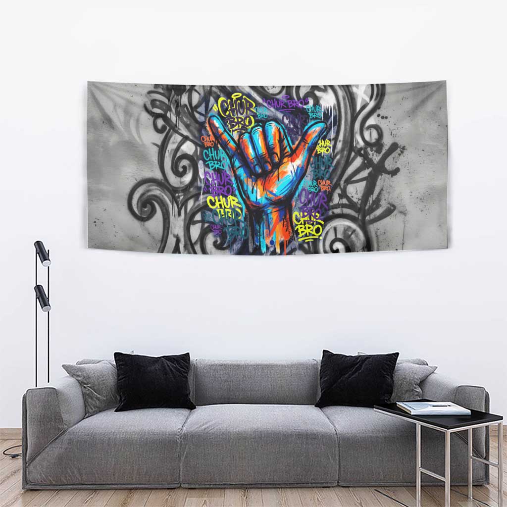 Chur Bro Shaka Sign Tapestry New Zealand Koru Colorful Graffiti Splash